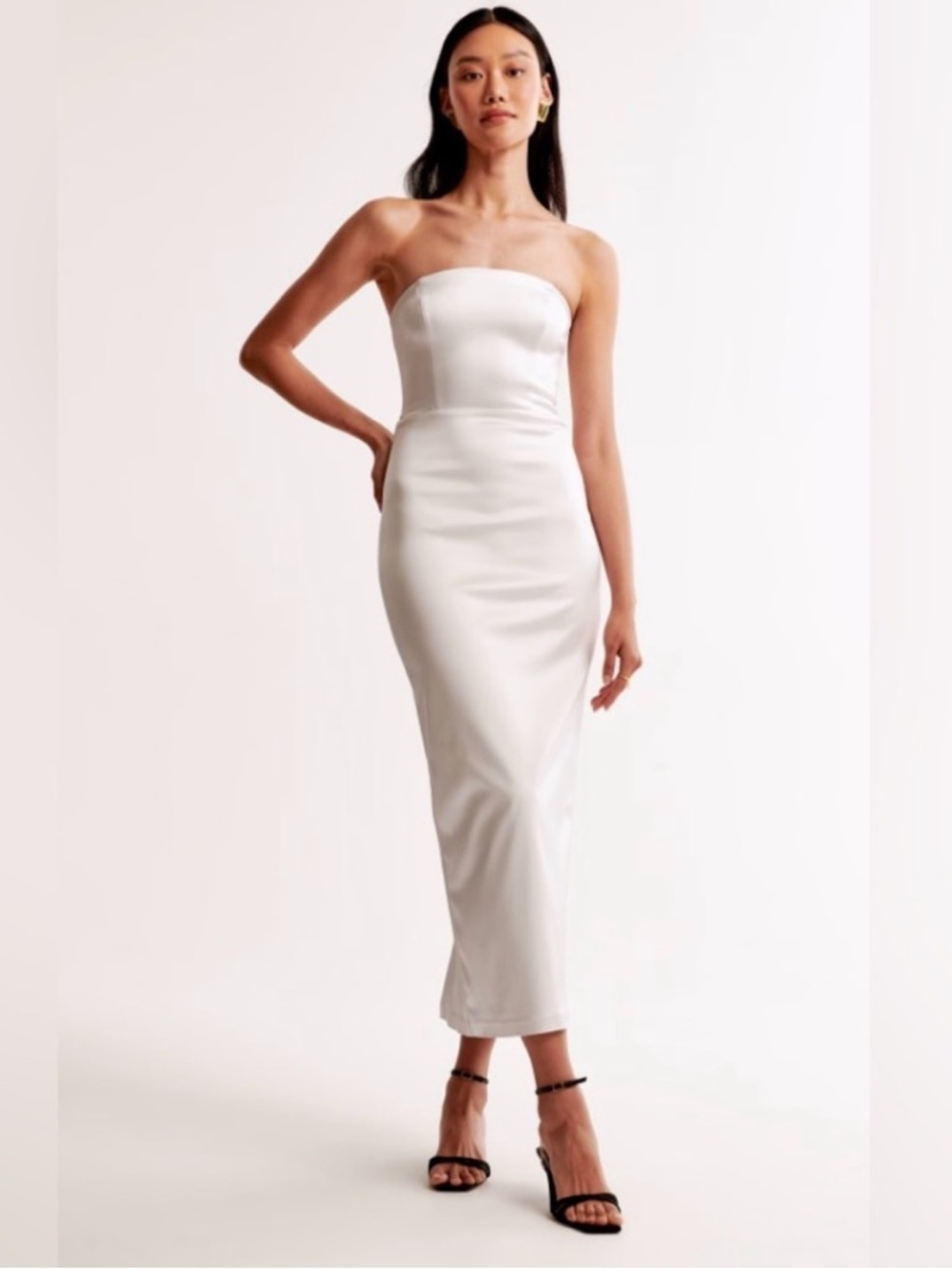 ABERCROMBIE & FITCH| WHITE SATIN MIDI DRESS